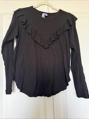 Wilt Black Long-Sleeve Ruffle Tee